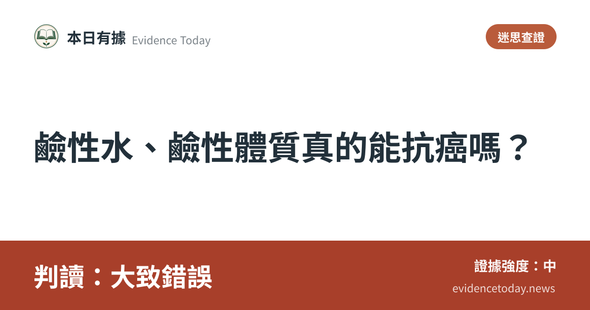 分享卡片預覽：鹼性水、鹼性體質真的能抗癌嗎？，判讀大致錯誤