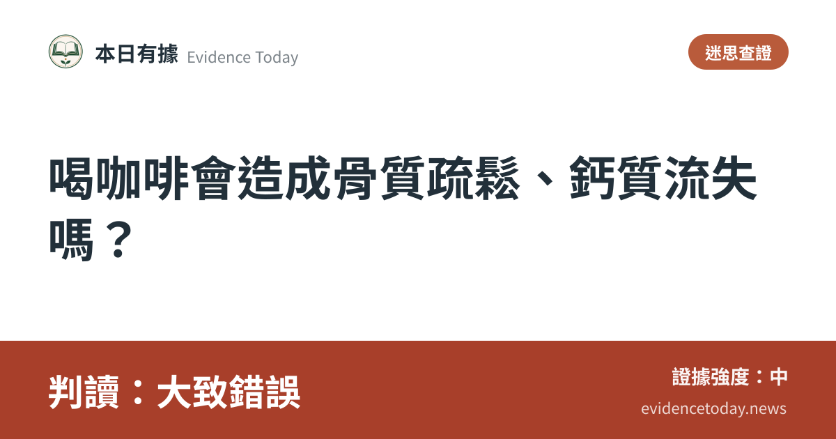 分享卡片預覽：喝咖啡會造成骨質疏鬆、鈣質流失嗎？，判讀大致錯誤