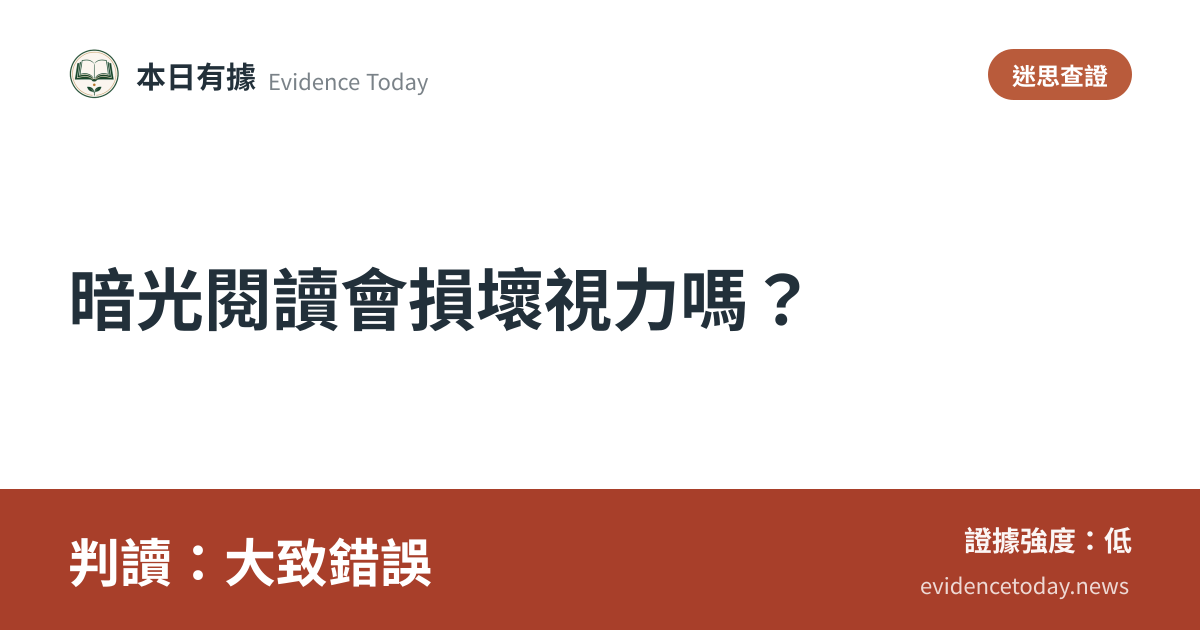 分享卡片預覽：暗光閱讀會損壞視力嗎？，判讀大致錯誤