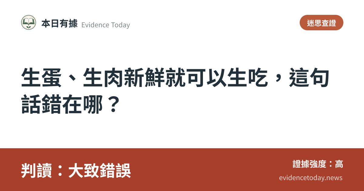 分享卡片預覽：生蛋、生肉新鮮就可以生吃，這句話錯在哪？，判讀大致錯誤