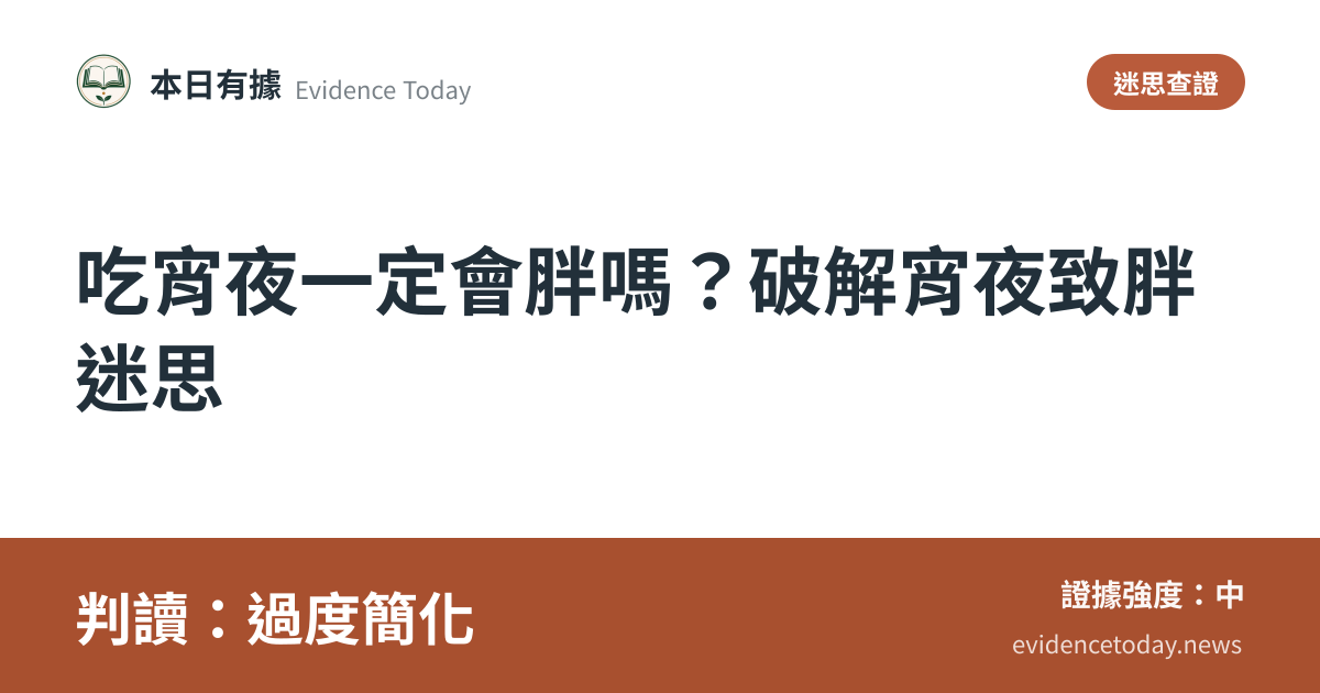 分享卡片預覽：吃宵夜一定會胖嗎？破解宵夜致胖迷思，判讀過度簡化