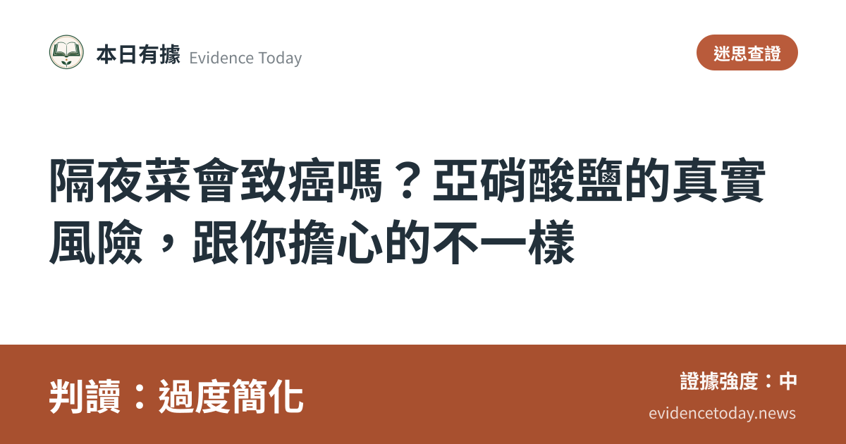 分享卡片預覽：隔夜菜會致癌嗎？亞硝酸鹽的真實風險，跟你擔心的不一樣，判讀過度簡化