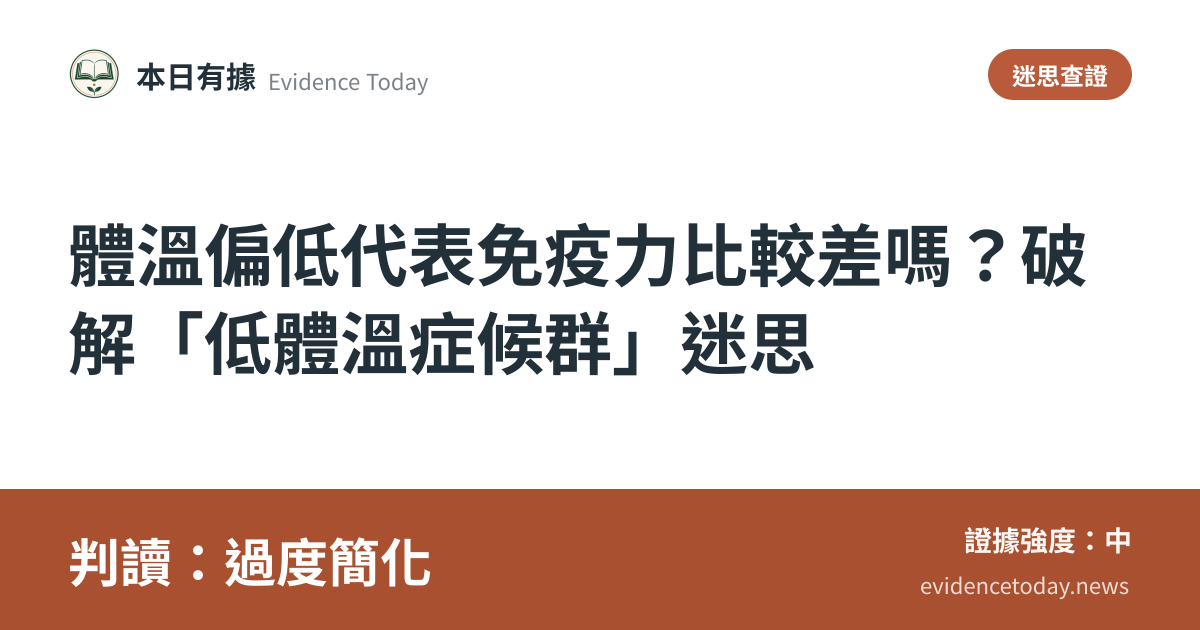 分享卡片預覽：體溫偏低代表免疫力比較差嗎？破解「低體溫症候群」迷思，判讀過度簡化
