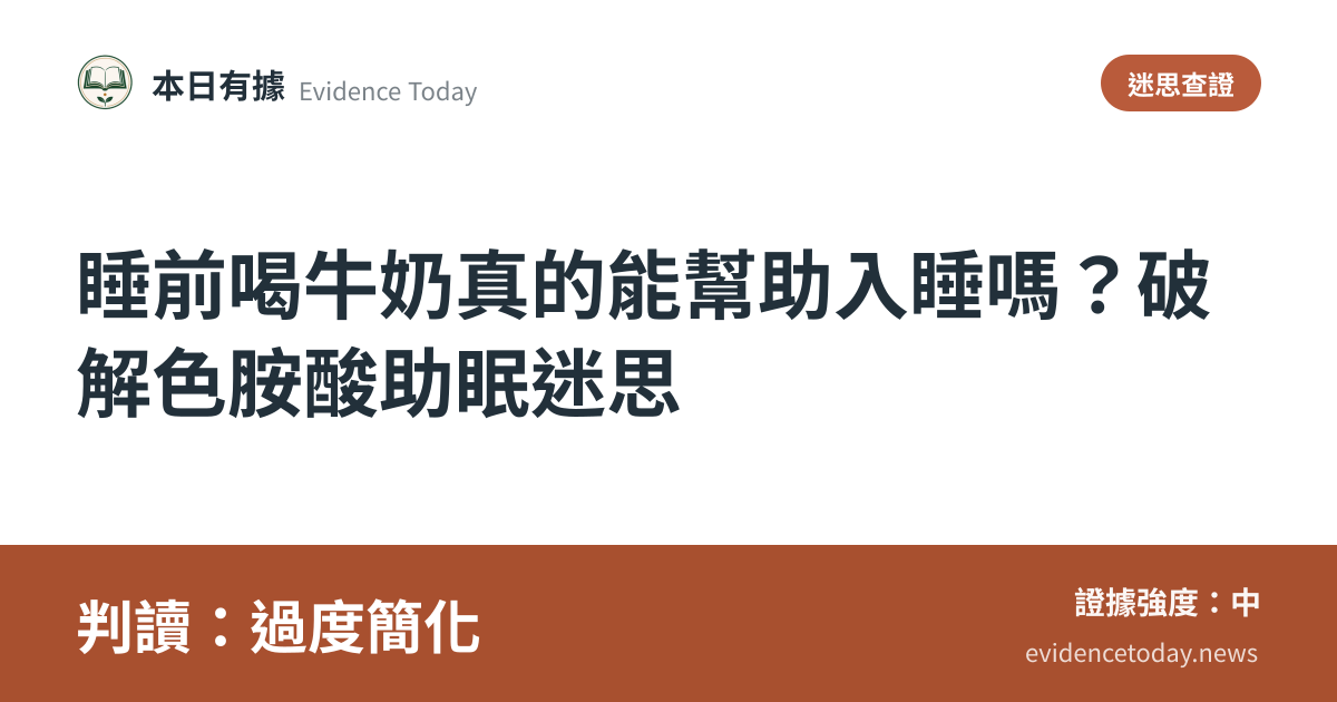 分享卡片預覽：睡前喝牛奶真的能幫助入睡嗎？破解色胺酸助眠迷思，判讀過度簡化
