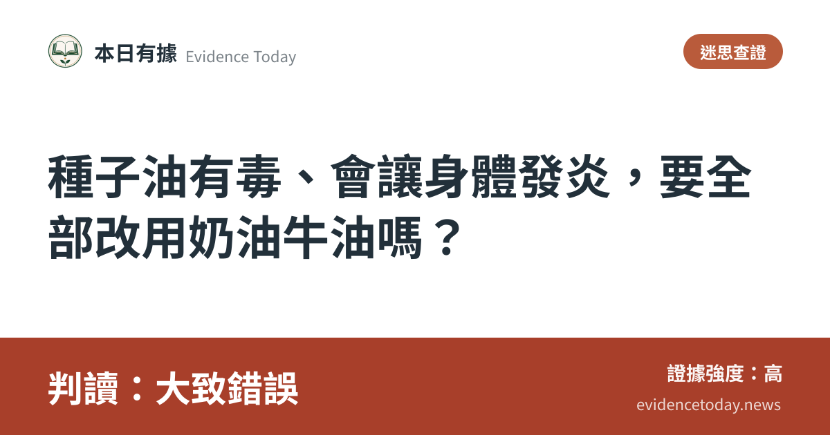 分享卡片預覽：種子油有毒、會讓身體發炎，要全部改用奶油牛油嗎？，判讀大致錯誤