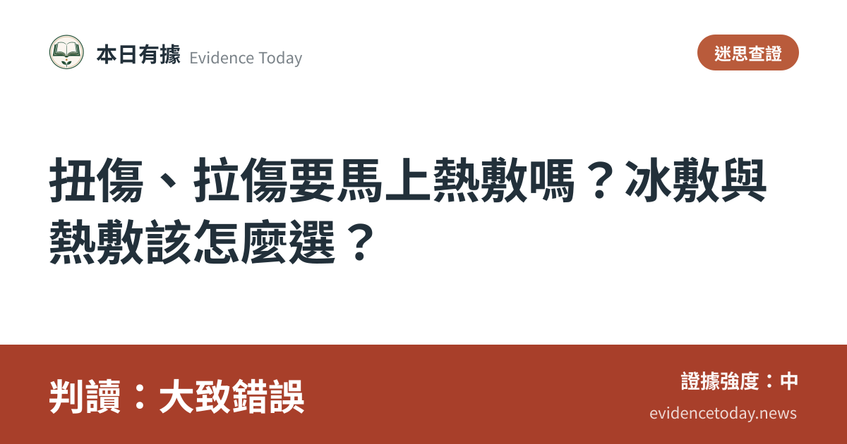 分享卡片預覽：扭傷、拉傷要馬上熱敷嗎？冰敷與熱敷該怎麼選？，判讀大致錯誤