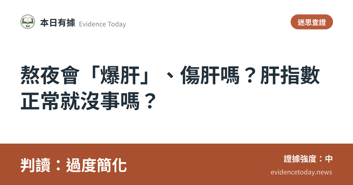 分享卡片預覽：熬夜會「爆肝」、傷肝嗎？肝指數正常就沒事嗎？，判讀過度簡化