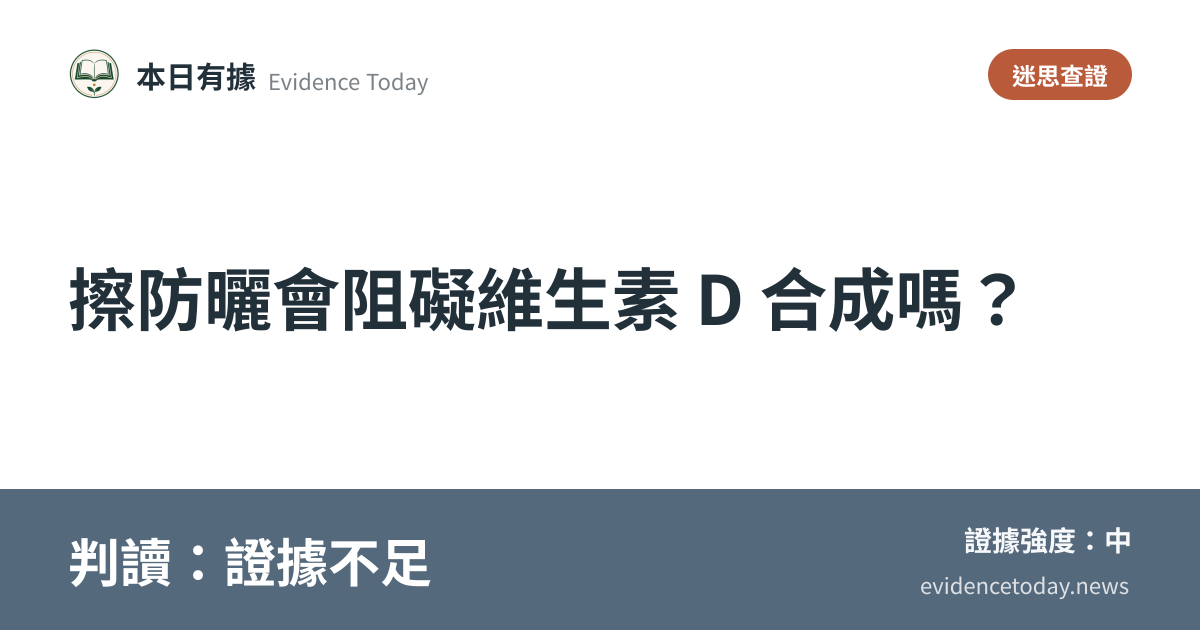 分享卡片預覽：擦防曬會阻礙維生素 D 合成嗎？，判讀證據不足